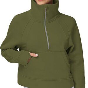 THE GYM PEOPLE Womens' Half Zip Pullover Fleece Stand Collar Crop, L